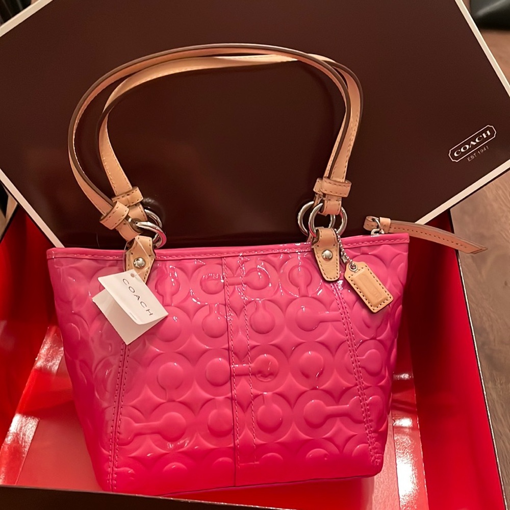 SOLD: NWT Coach Small Leah Patent Leather Embossed Tote Bag - Rare